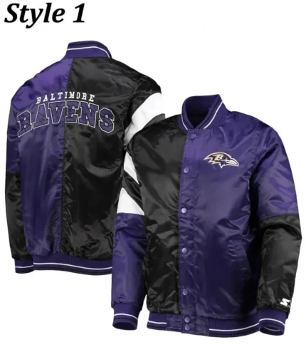 Full-Snap Baltimore Ravens Purple and Black Satin Starter Varsity Jacket