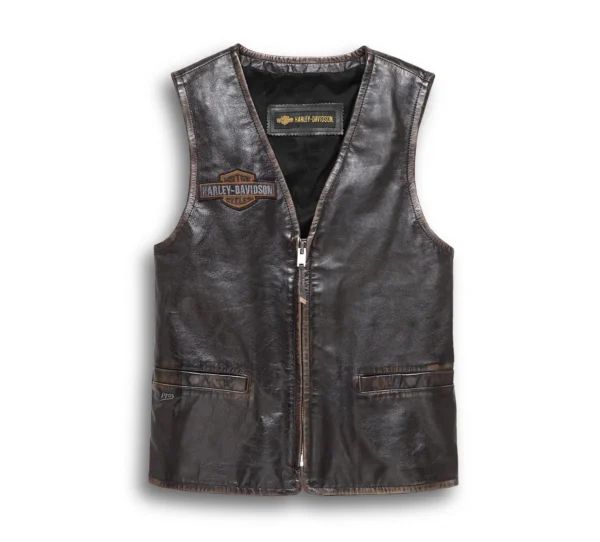 HD Mens Eagle Distressed Leather Brown Vest