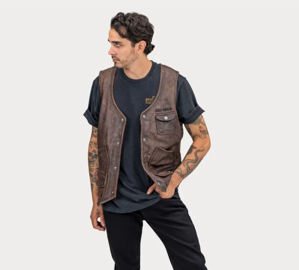 HD Mens Harley Davidson Bremen Brown Leather Vest