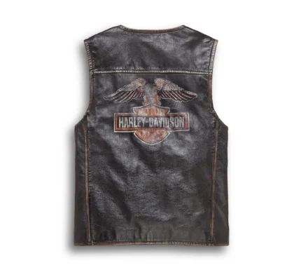 Mens Harley Davidson Eagle Distressed Brown Leather Vest