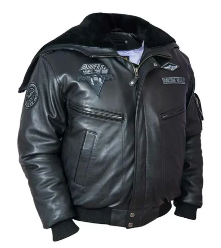 Top Gun Black Zipper Hooded Bomber Leather Jacket