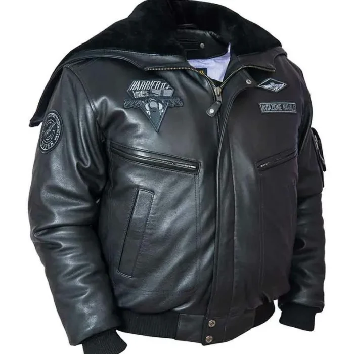 Top Gun Black Zipper Hooded Bomber Leather Jacket