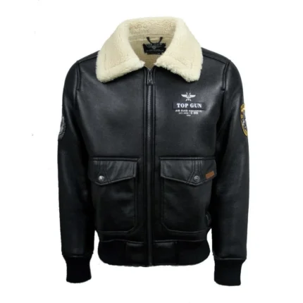 Top Gun Jared Shearling Fur B3 Black Leather Jacket