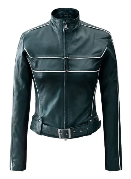 Adalyn Light Green Biker Genuine Leather Jacket