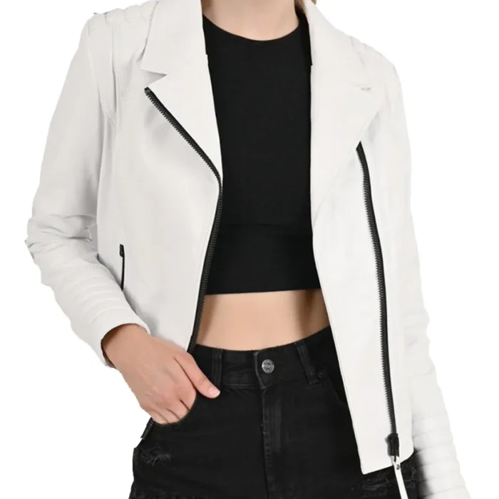 Alia Biker White Leather Jacket