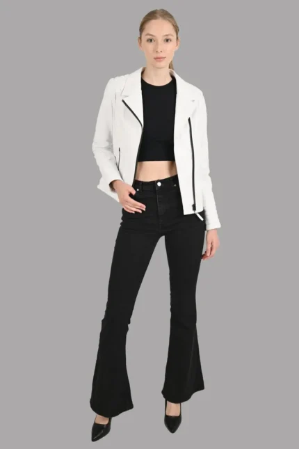 Alia Biker White Leather Jackets