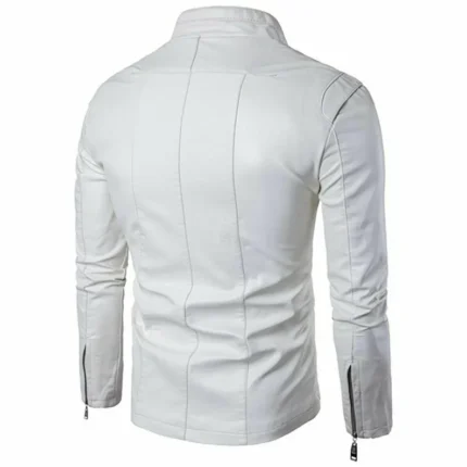 Armand Casual White Zipper Leather Jacket s