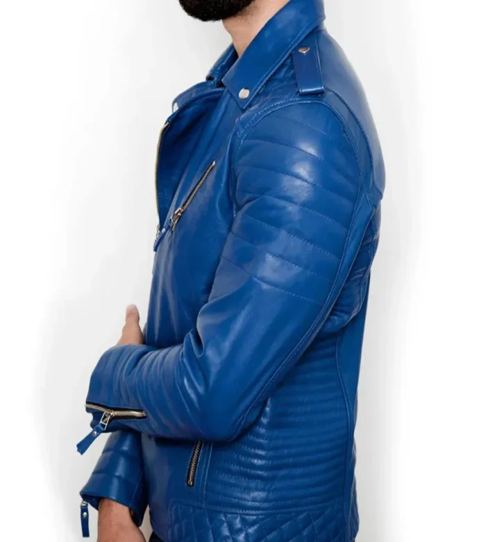 Asymmetrical Zipper Inferno Dark Blue Biker Leather Jacket