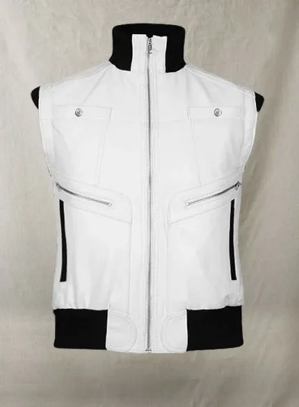 Atlas White Leather Motorcycle Biker Vest