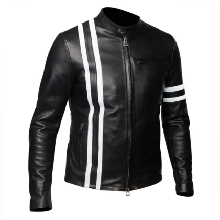 Bloodshot Vin Diesel Black White Stripes Leather Jacket