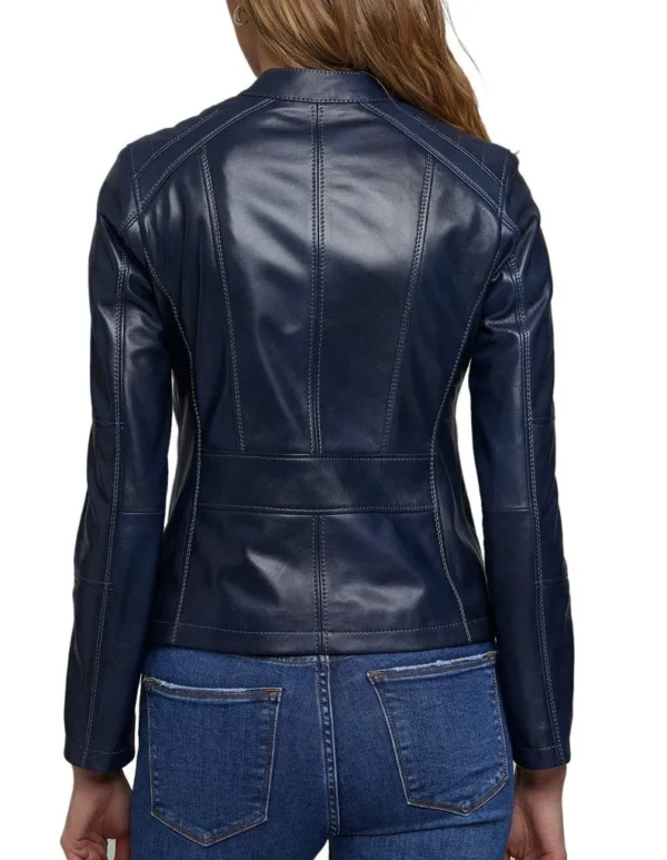 Cafe Racer Drew Biker Blue Real Leather Jackets