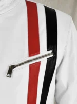 Cafe Racer Henry Striped White Biker Leather Jacket