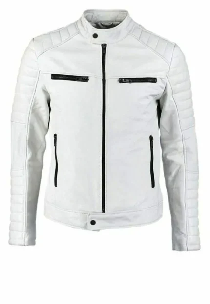 Cafe Racer Morgan Motorcycle White Quilted Leather Jacket