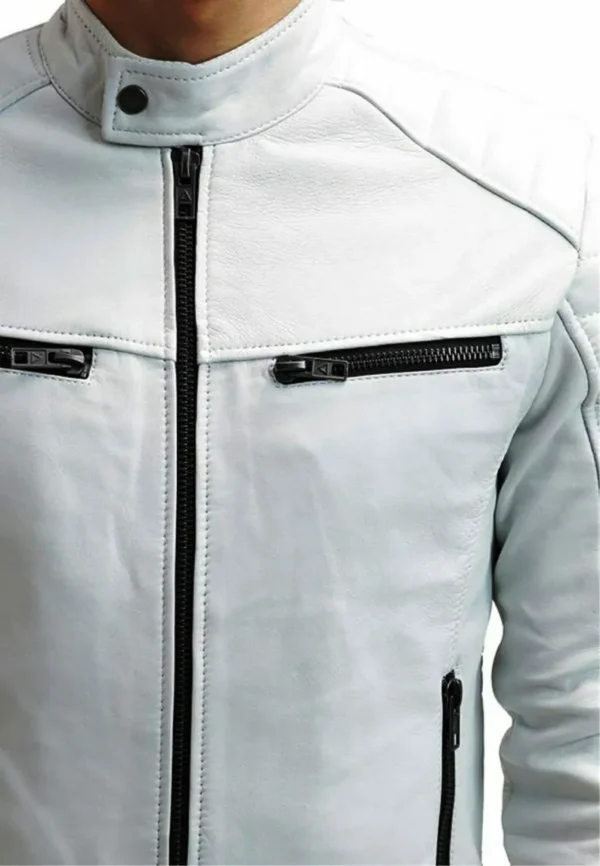 Cafe Racer Morgan Motorcycle White Quilted Leather Jackets