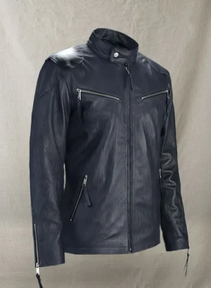 Cafe Racer Noah Blue Biker Real Leather Jacket