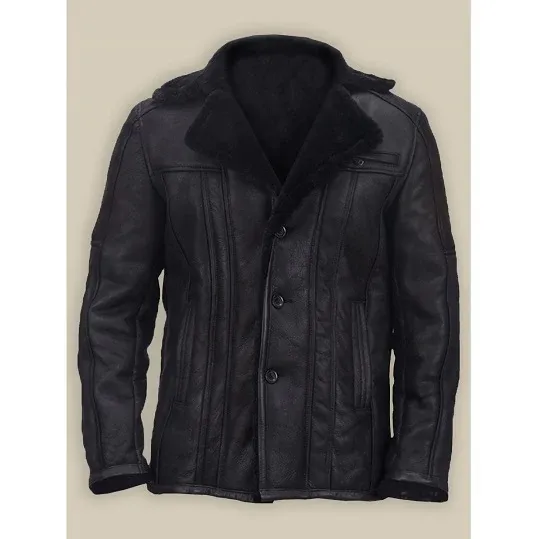 Carlos Three Pockets Buttoned Closure Shearling Black Jacket