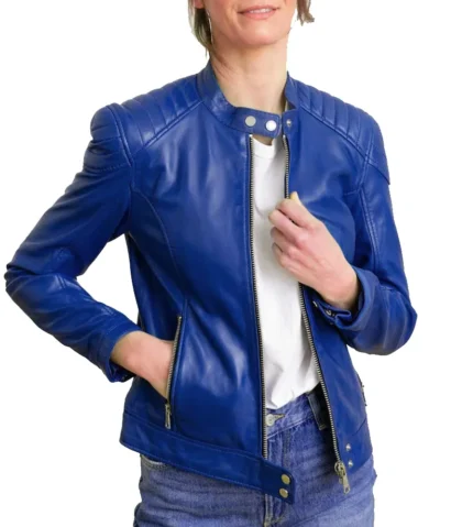 Carolyn Quilted Biker Blue Leather Jacket
