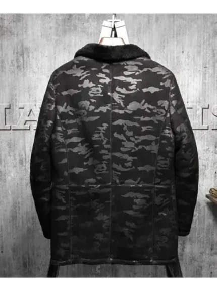 Charles Black Camo Lapel Shearling Leather Coat