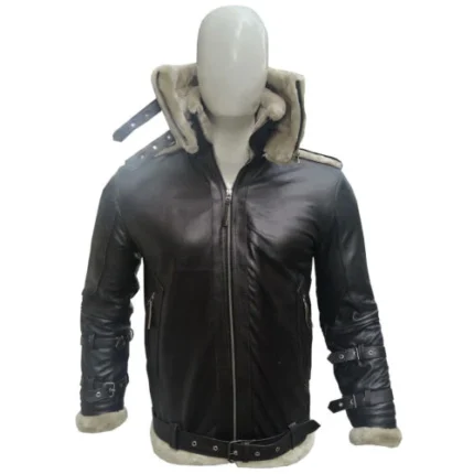 Christopher Large Fur Belted Collar Leather Jacket