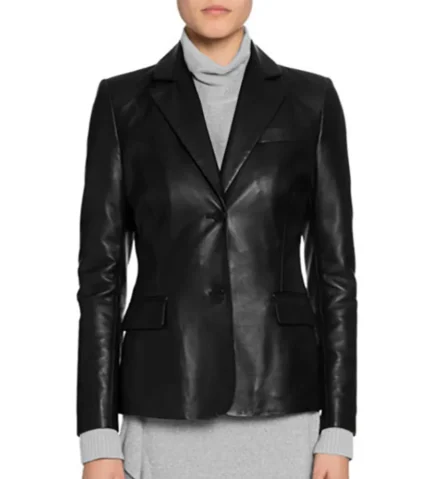 Cora Black Real Leather Blazer