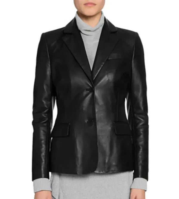 Cora Black Real Leather Blazer