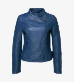 Cora Casual Blue Real Leather Jacket