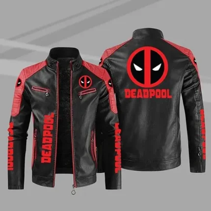 Deadpool Black & Red Biker Real Leather Jacket