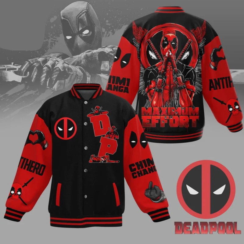 Deadpool Maximum Effort Baseball Printed Jacket