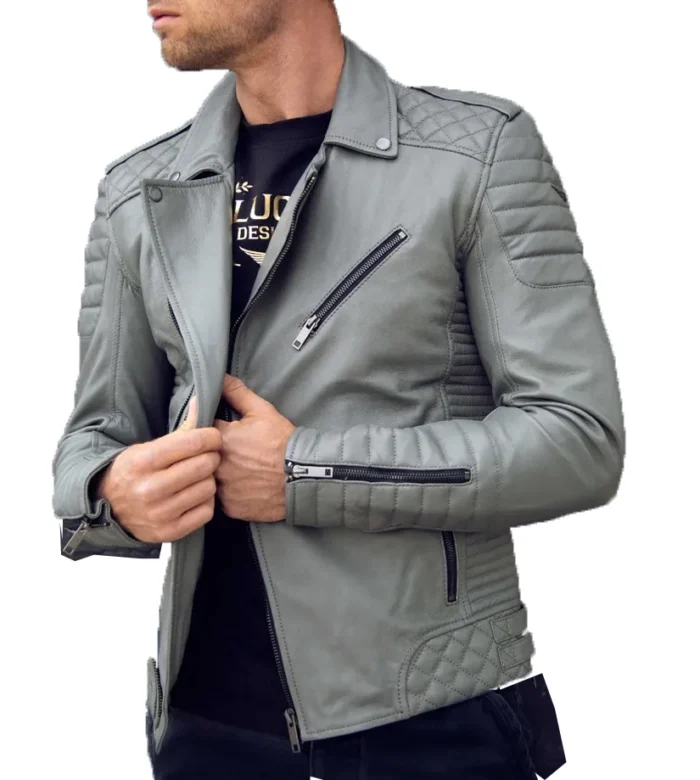 Dean Grey Biker Quilted Leather Jacket