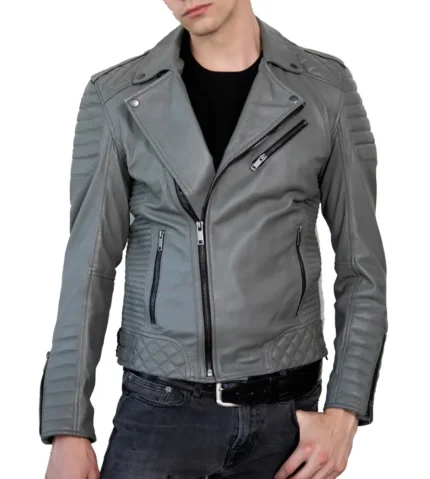 Dean Grey Quilted Biker Leather Jacket