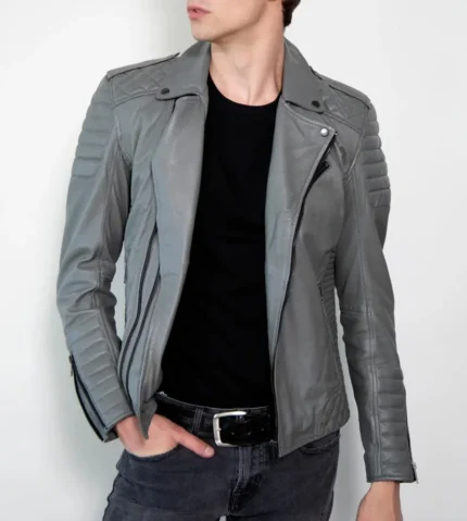 Dean Grey Quilted Biker Leather Jackets