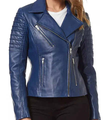 Diane Blue Quilted Motorcycle Leather Jacket