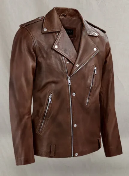 Distressed Dark Brown Sheriff Real Leather Jacket