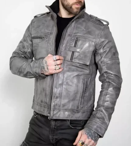 Evan Motorcycle Grey Quilted Leather Jacket