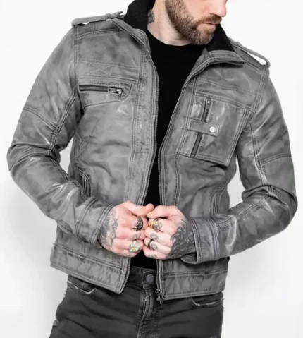 Evan Motorcycle Grey Quilted Leather Jackets