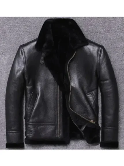 Gary Winter Black Shearling Fur Bomber Leather Jacket