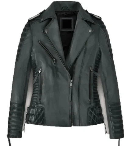 Haley Ray Quilted Black Biker Leather Jacket