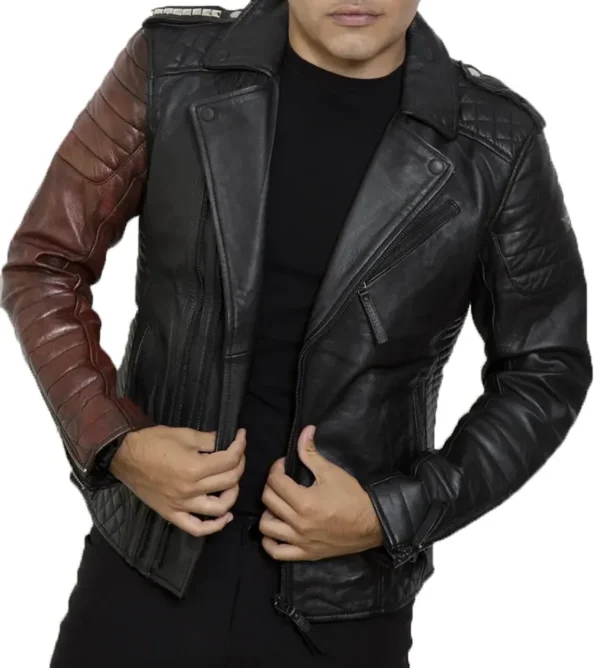 Henry Cafe Racer Black And Brown Quilted Leather Jacket