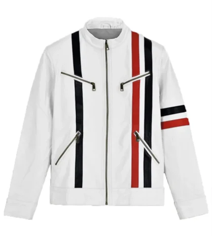 Henry Cafe Racer Striped White Leather Jacket