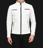 Inferno Cafe Racer White Quilted Leather Jacket