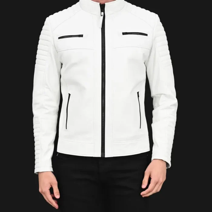 Inferno Cafe Racer White Quilted Leather Jacket