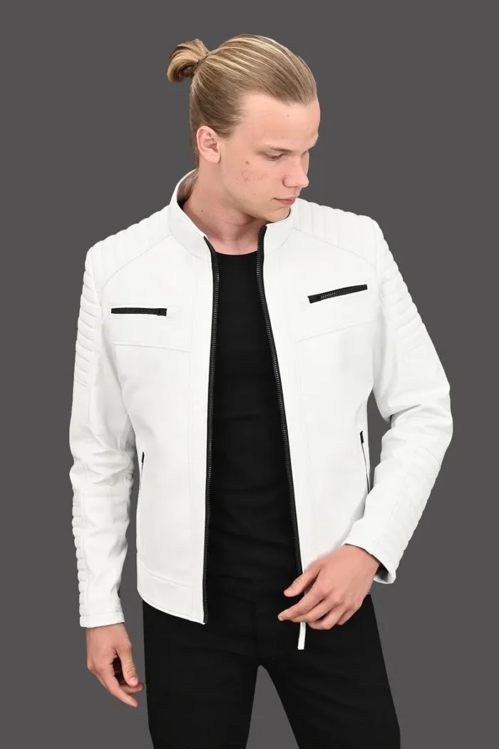 Inferno Cafe Racer White Quilted Leather Jackets