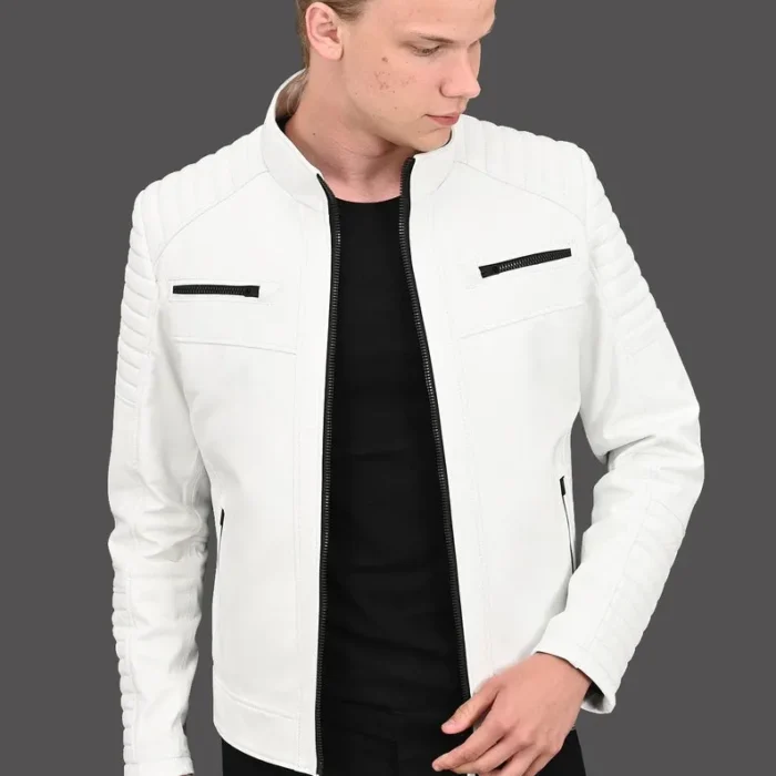 Inferno Cafe Racer White Quilted Leather Jackets