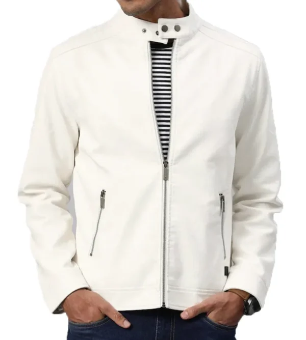 Jilda Castaneda Casual White Leather Jacket