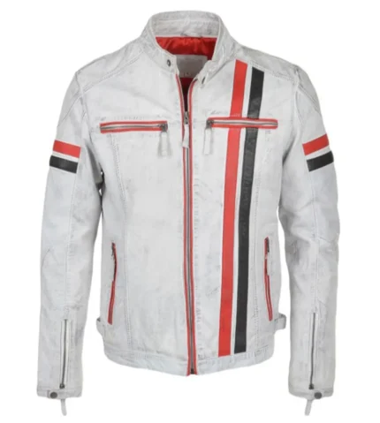 Joe Motorbike Style Genuine White Leather Jacket