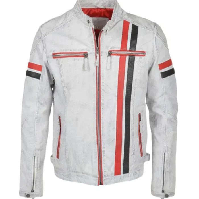 Joe Motorbike Style Genuine White Leather Jacket