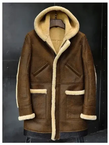 Joshua Hooded Fur Leather Brown Jacket