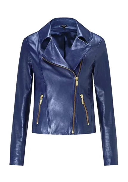 Julia Genuine Blue Biker Leather Jacket