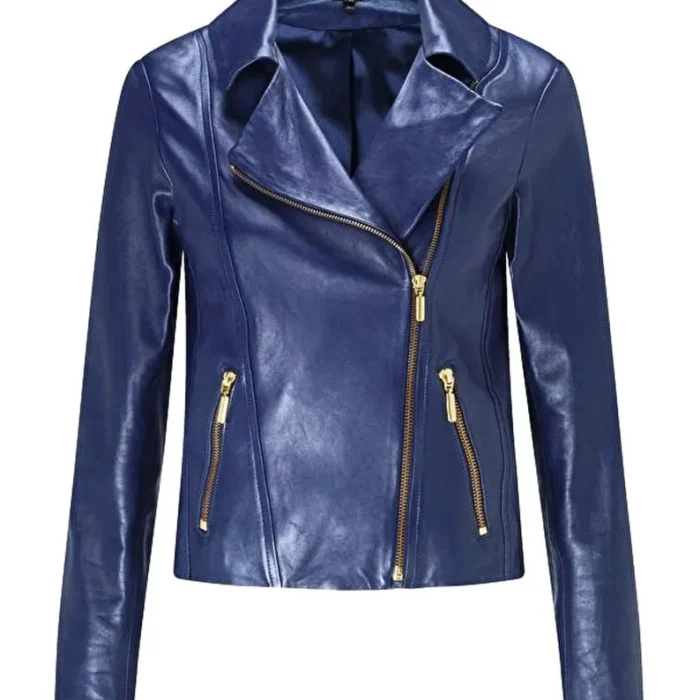 Julia Genuine Blue Biker Leather Jacket