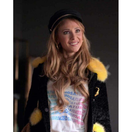 Juno Temple Ted Lasso S3 Black and Yellow Fur Jacket